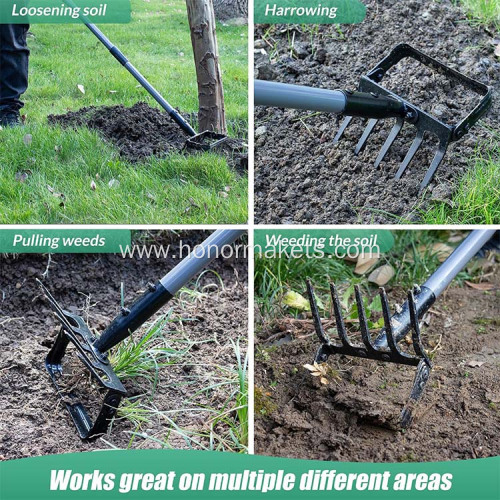 Hot sale Stirrup Hoe and 5-Tines Rake Weeding Action Hoe with adjustable Metal Handle garden hand hoe tool